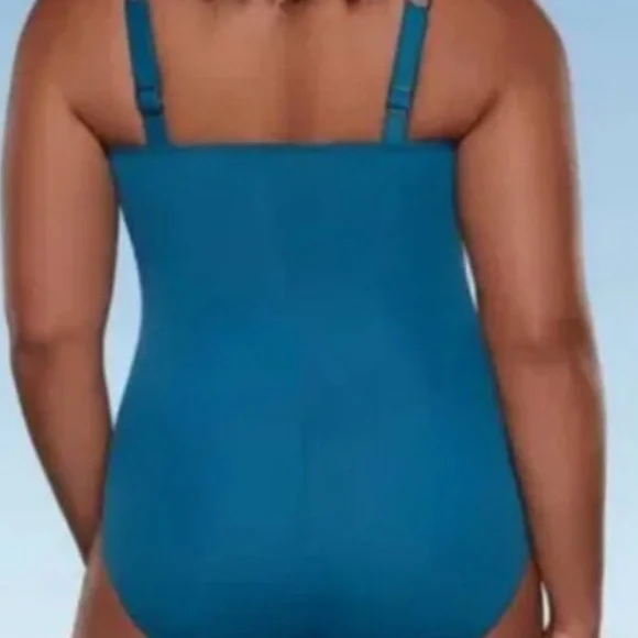 Teal Ruched One-Piece Swimsuit - Women Swim - Picture 2 of 4